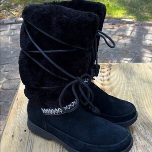 UGG Black Tazman Maxie Boots with Lace Detail size 8